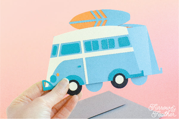 VW Bus with Surfboard Card SVG