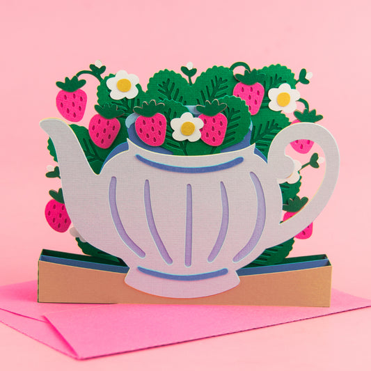 Strawberry Teapot Card SVG