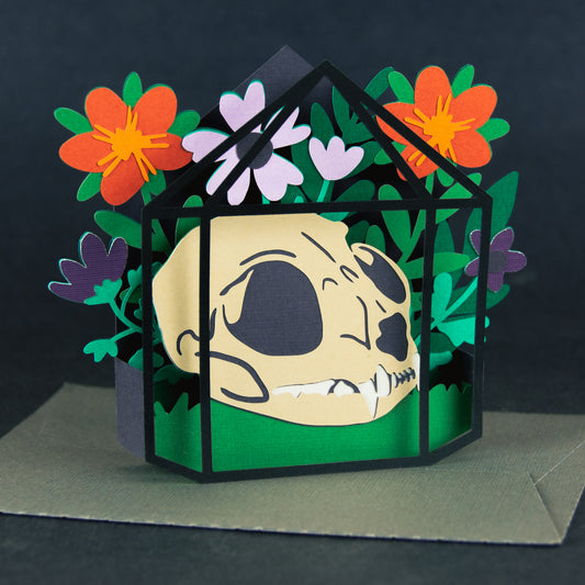 Halloween Cat Skull Terrarium Card SVG