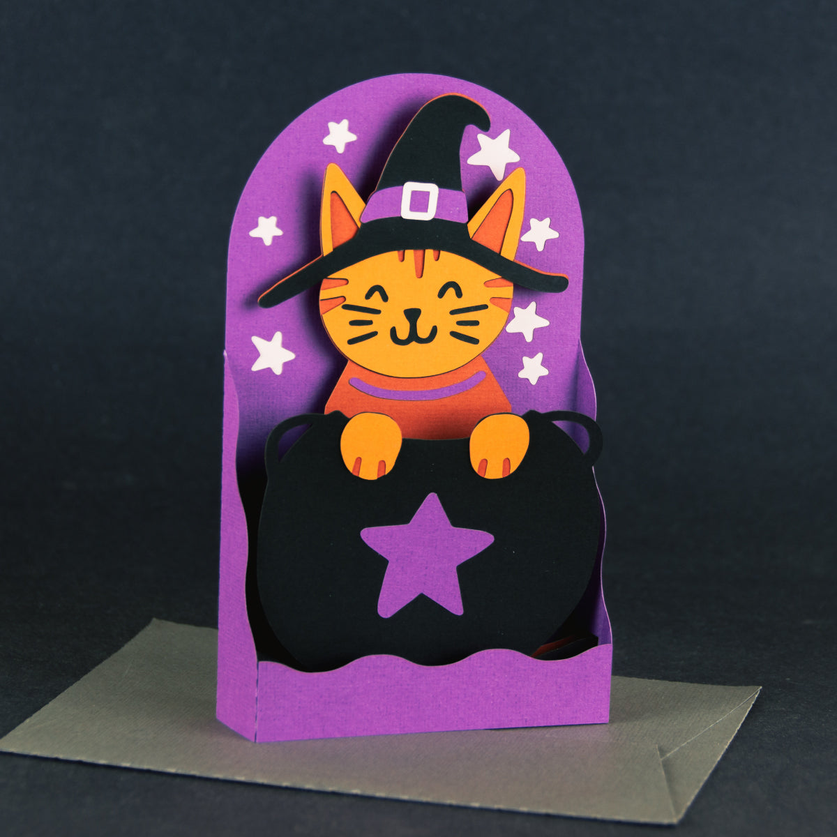 Halloween Kitty in Cauldron Card SVG