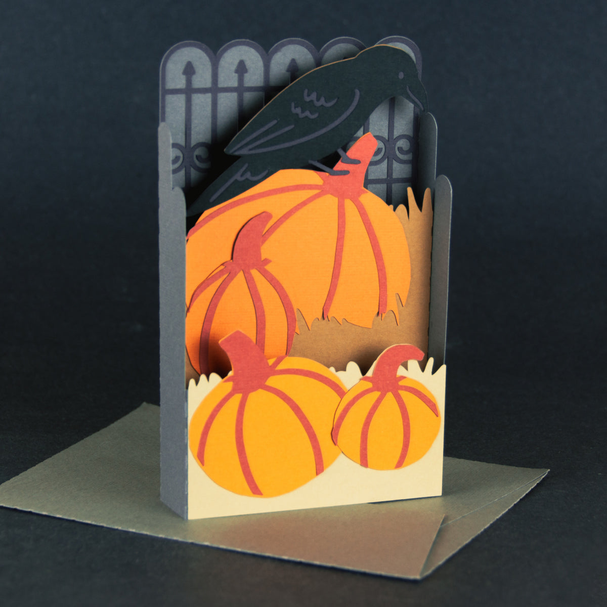 Halloween Raven with Pumpkins Card SVG