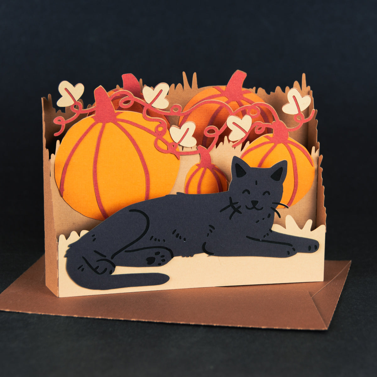 Halloween Black Cat with Pumpkins Card SVG