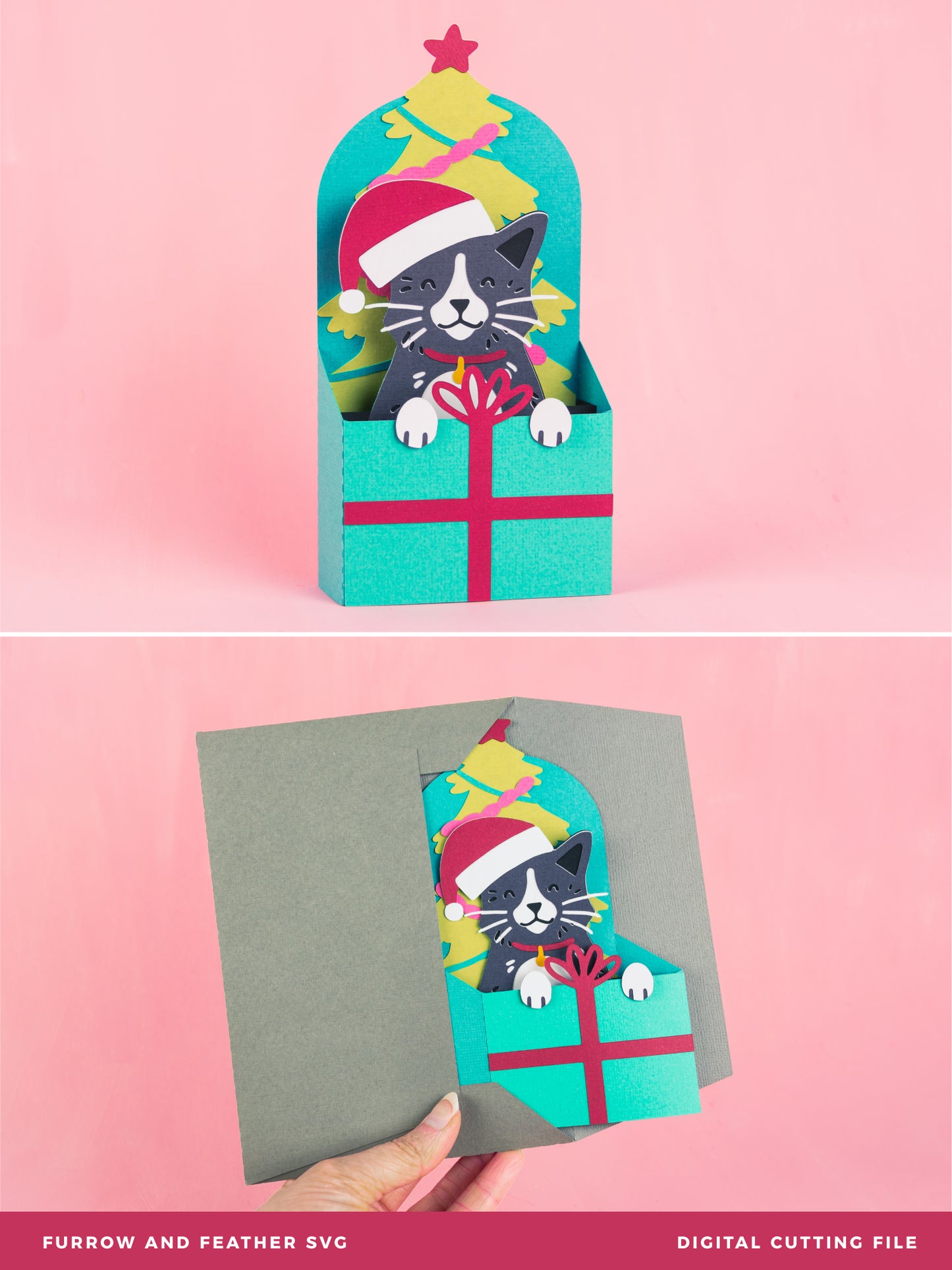 Christmas Card SVG - Gift Box Cat