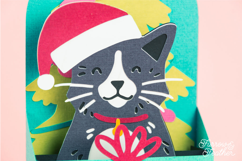 Christmas Card SVG - Gift Box Cat