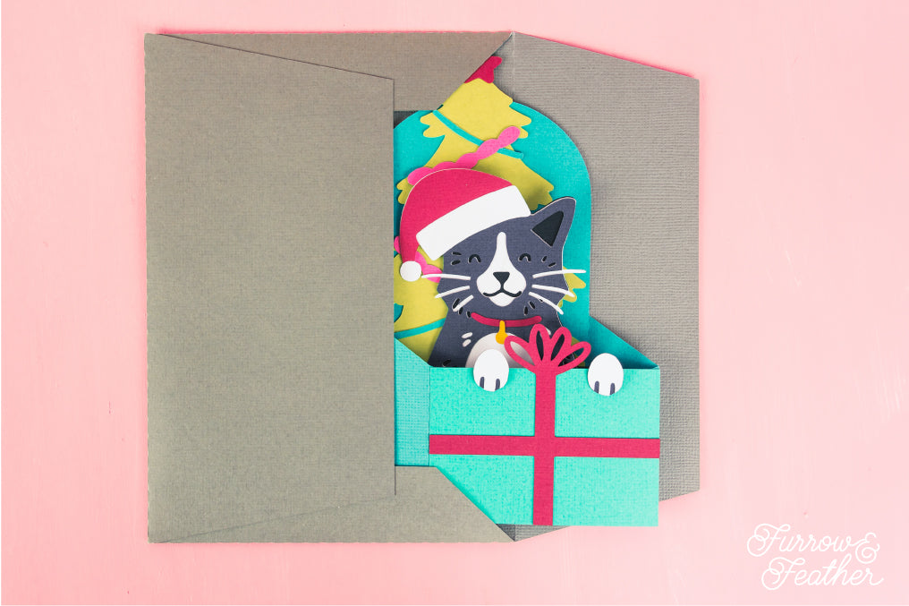 Christmas Card SVG - Gift Box Cat