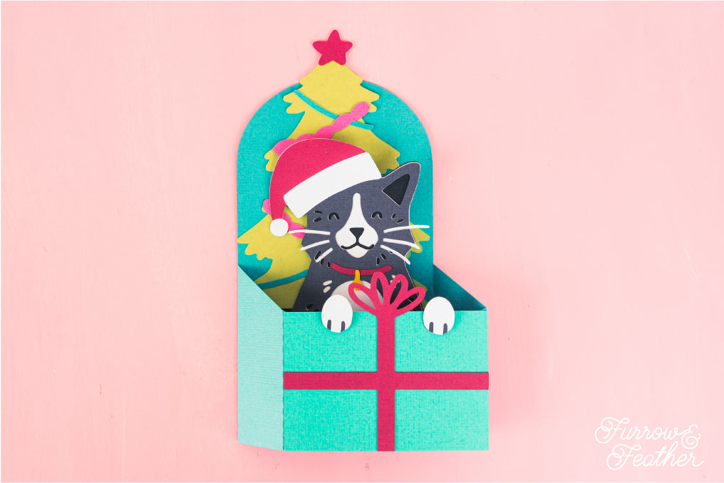 Christmas Card SVG - Gift Box Cat