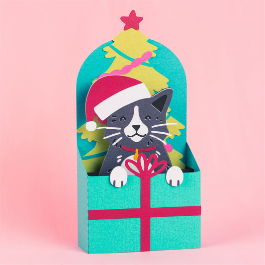 Christmas Card SVG - Gift Box Cat