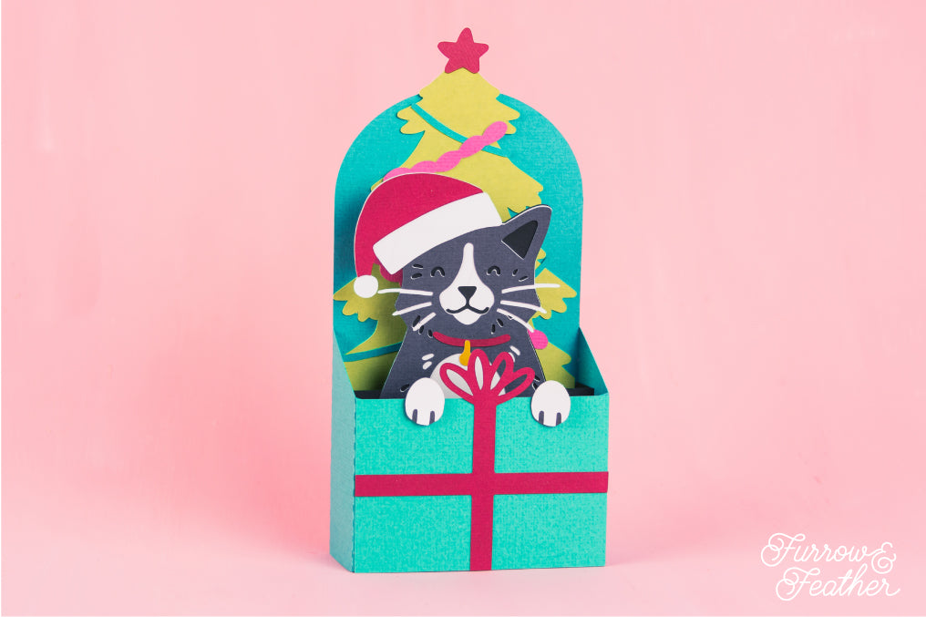 Christmas Card SVG - Gift Box Cat