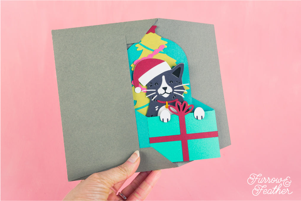 Christmas Card SVG - Gift Box Cat