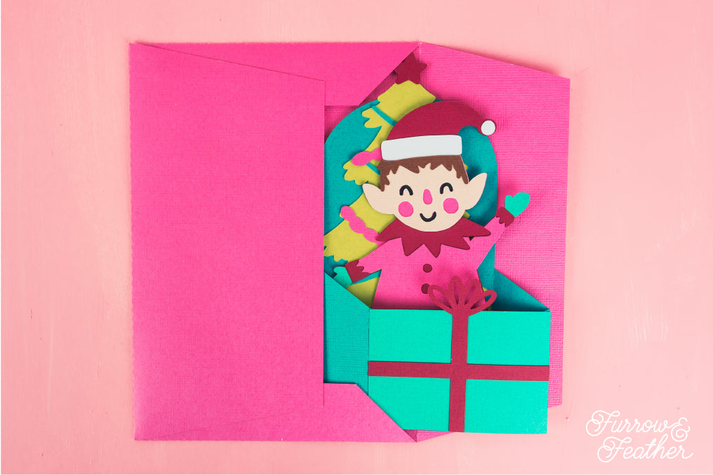 Christmas Card SVG - Gift Box Elf