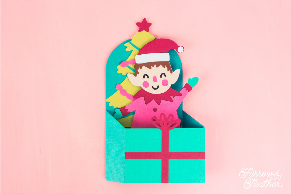 Christmas Card SVG - Gift Box Elf