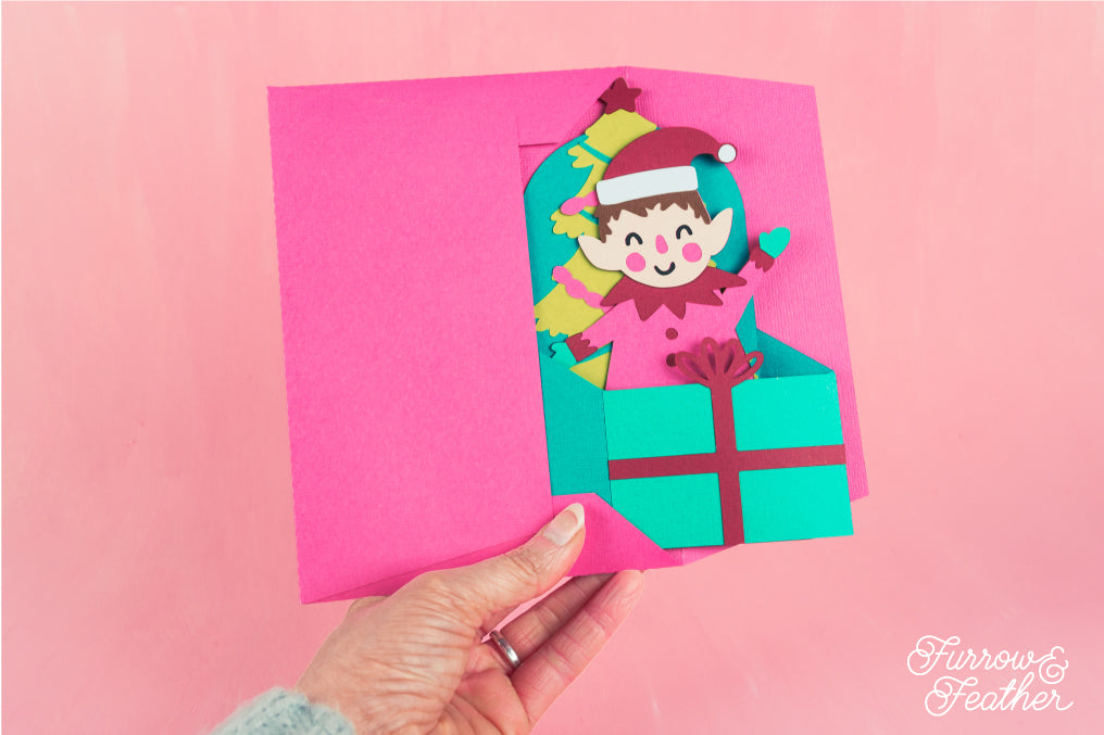 Christmas Card SVG - Gift Box Elf