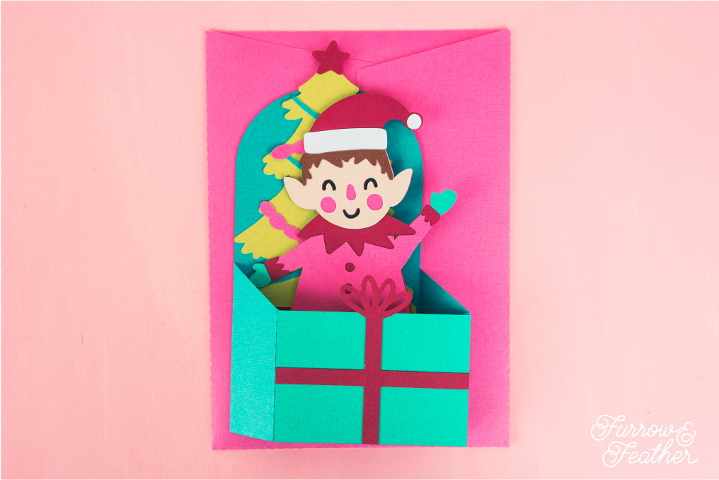 Christmas Card SVG - Gift Box Elf