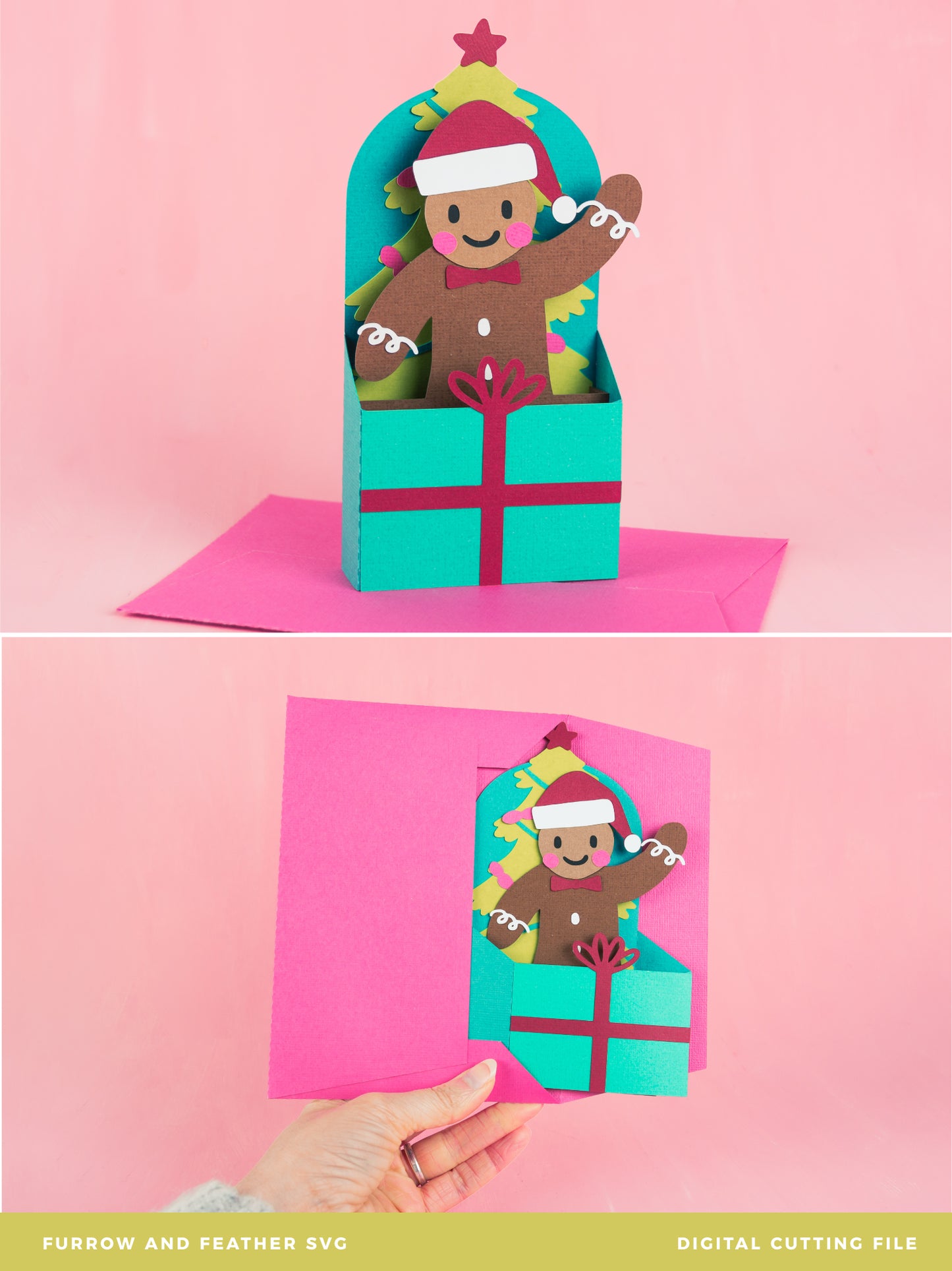 Christmas Card SVG - Gift Box Gingerbread Man