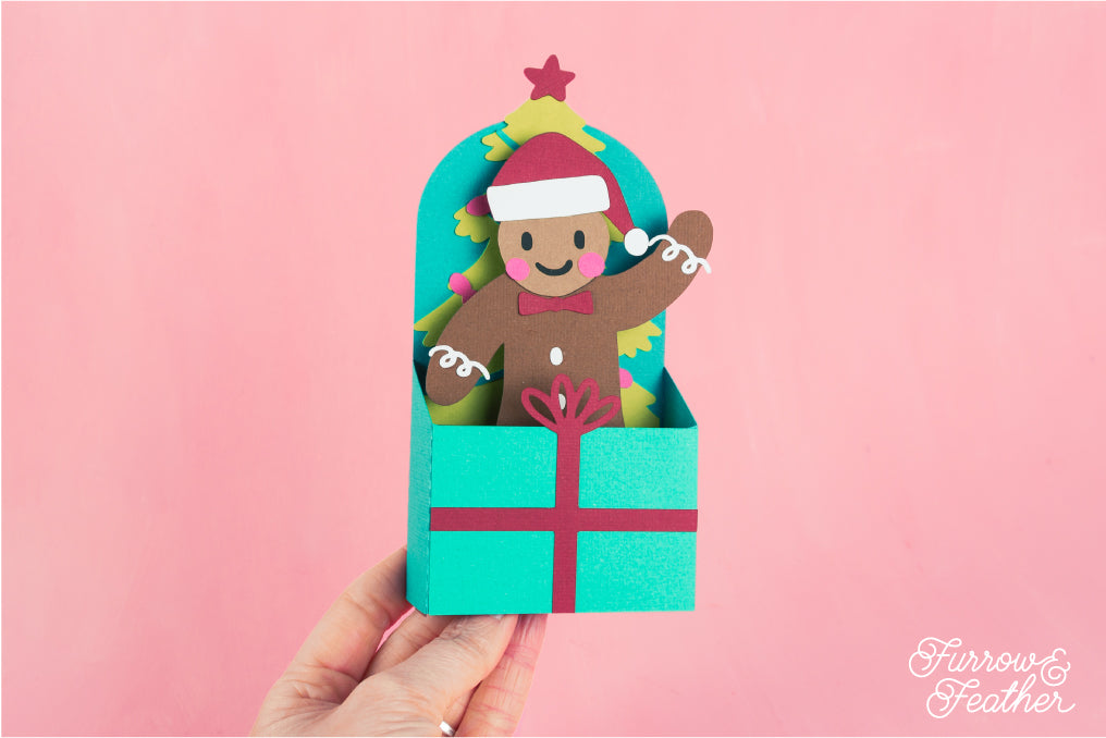 Christmas Card SVG - Gift Box Gingerbread Man