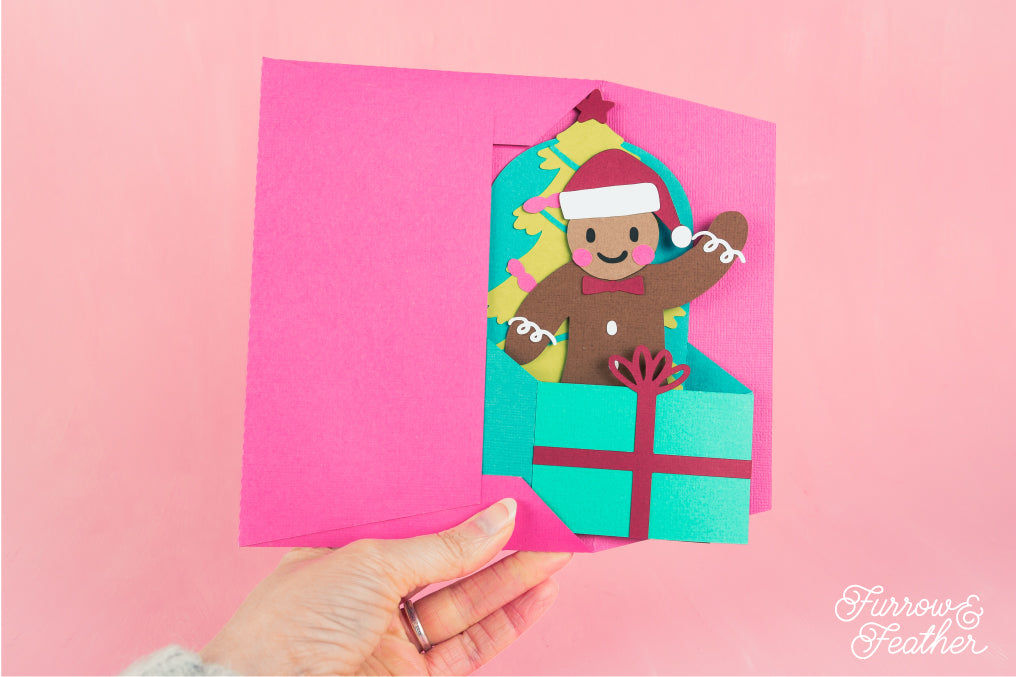 Christmas Card SVG - Gift Box Gingerbread Man