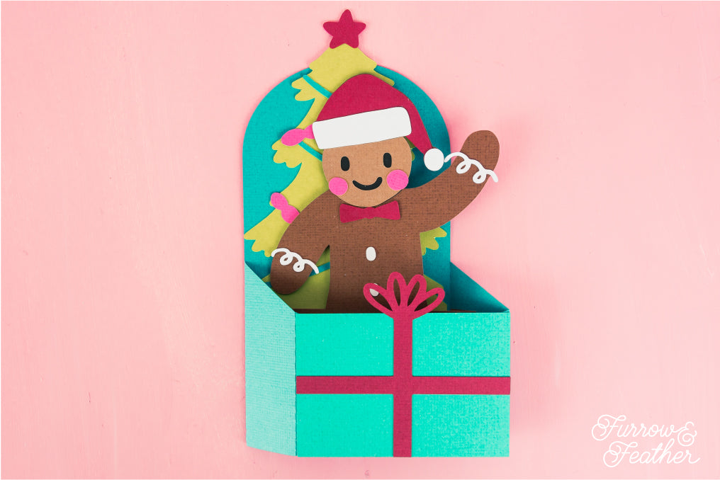 Christmas Card SVG - Gift Box Gingerbread Man