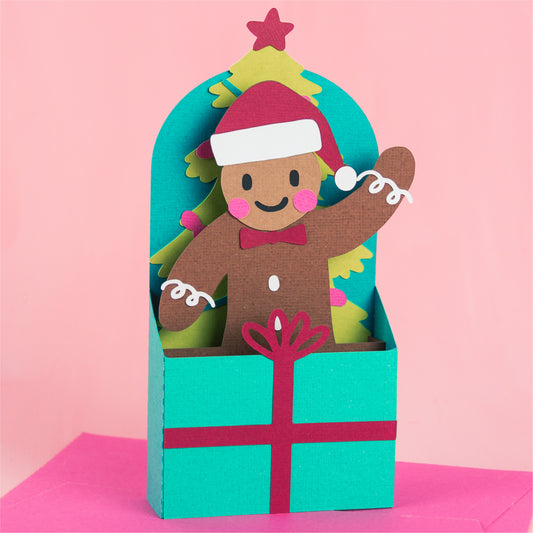 Christmas Card SVG - Gift Box Gingerbread Man