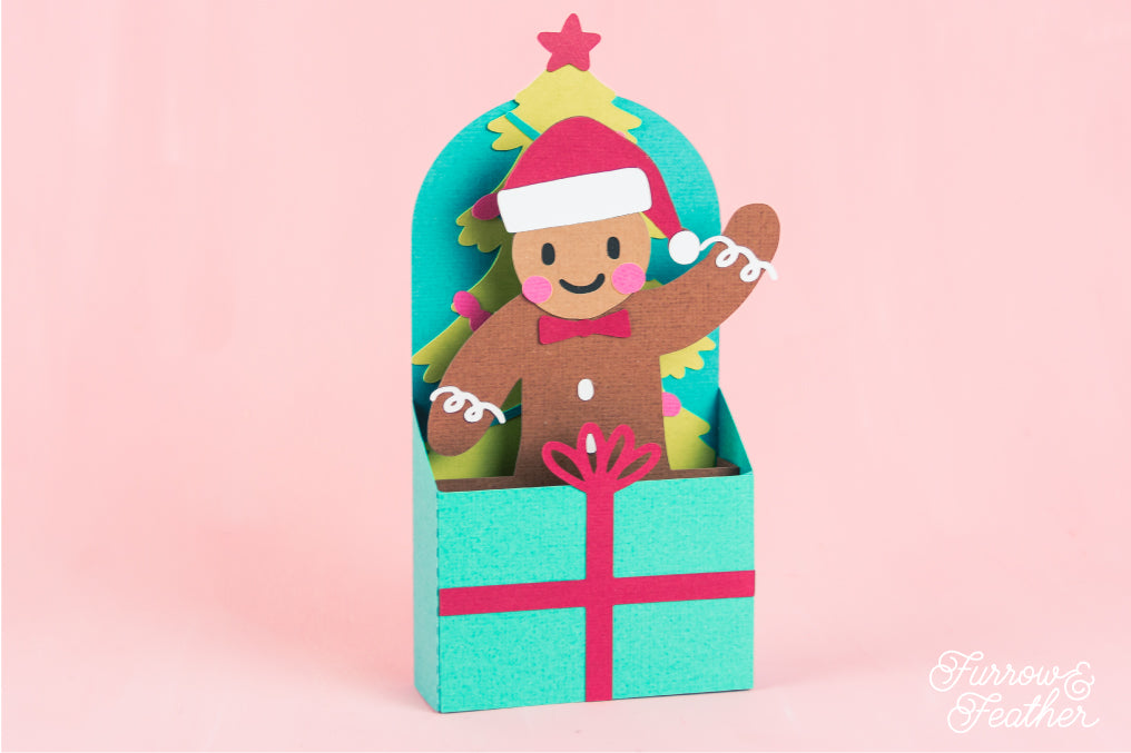 Christmas Card SVG - Gift Box Gingerbread Man