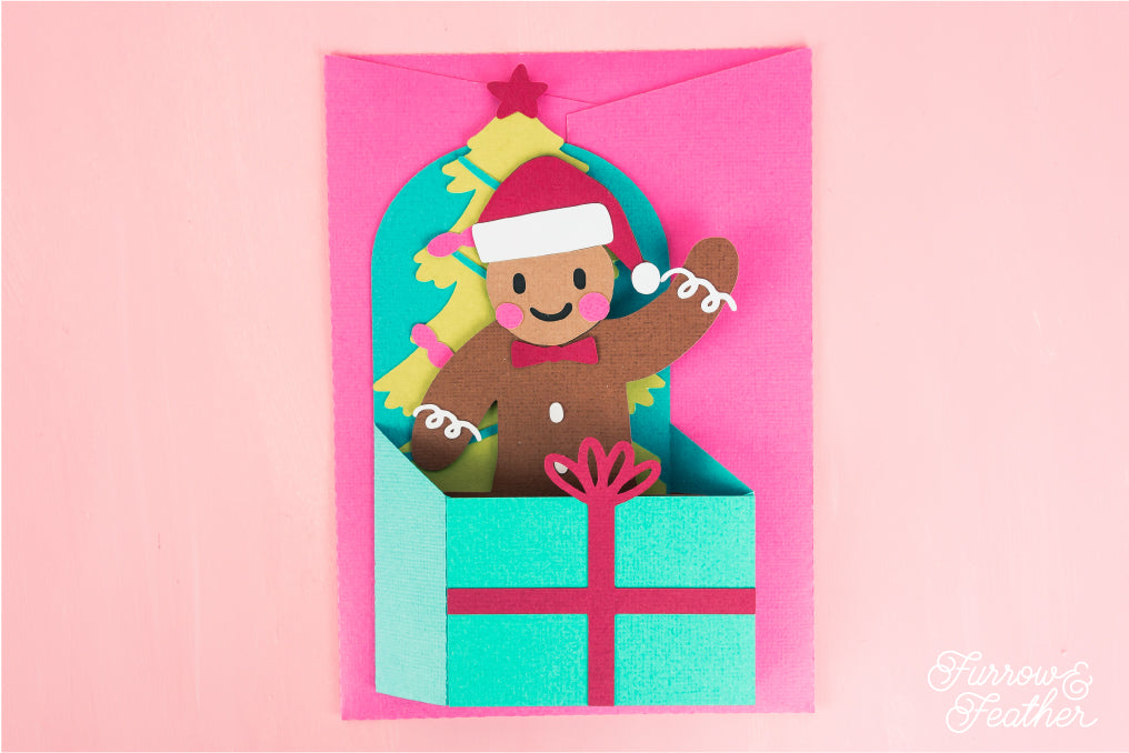 Christmas Card SVG - Gift Box Gingerbread Man