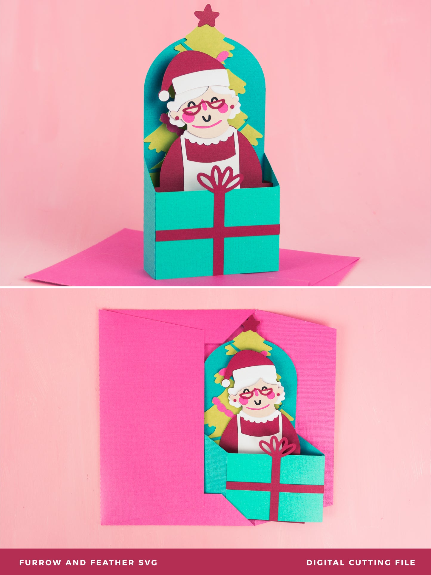 Christmas Card SVG - Gift Box Mrs Claus