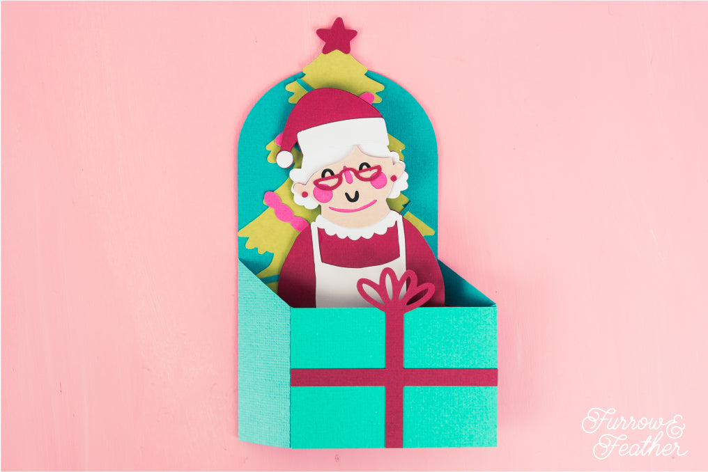 Christmas Card SVG - Gift Box Mrs Claus