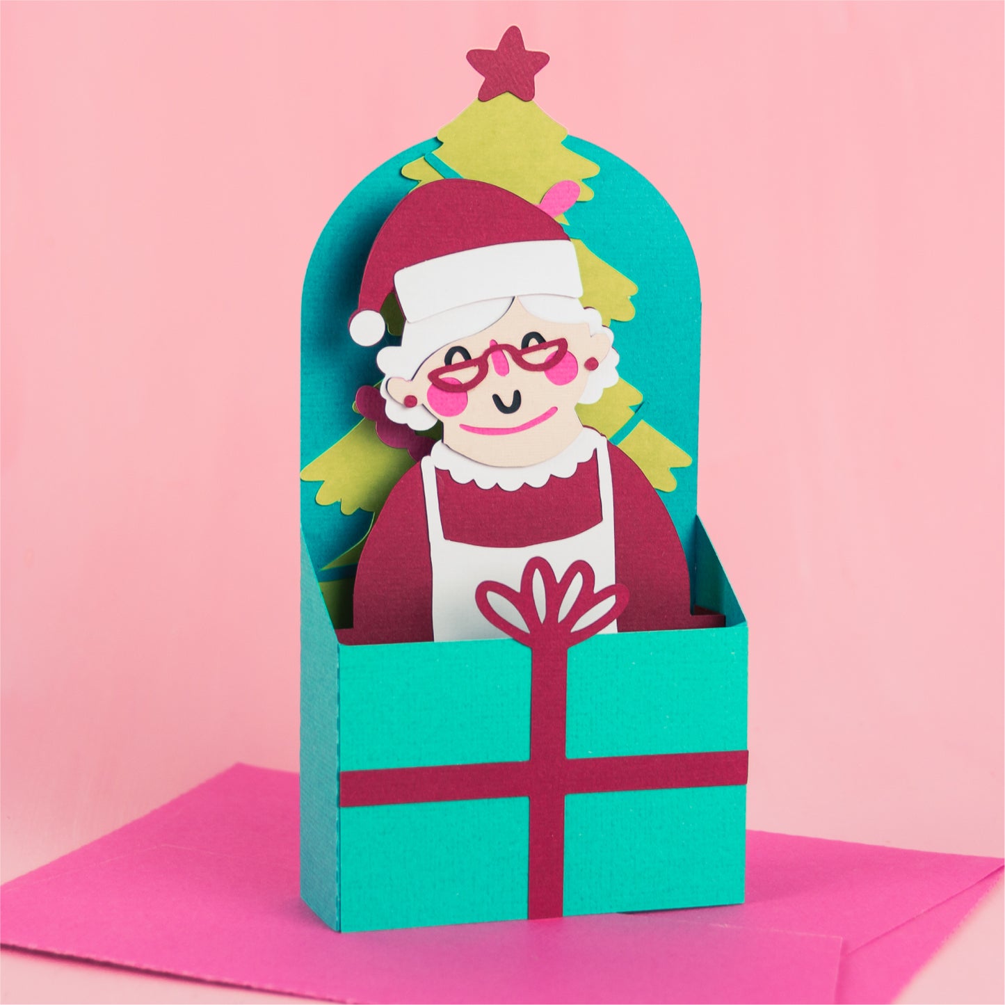 Christmas Card SVG - Gift Box Mrs Claus