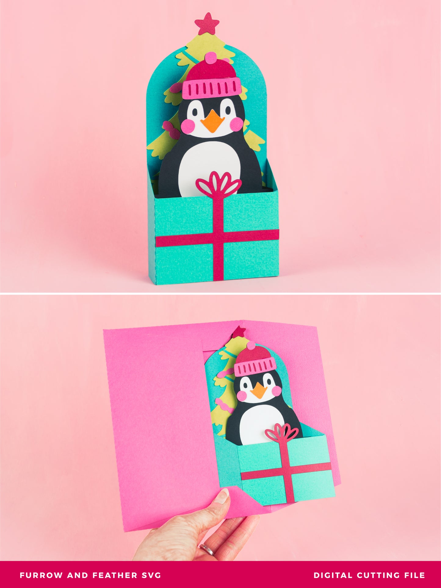 Christmas Card SVG - Gift Box Penguin