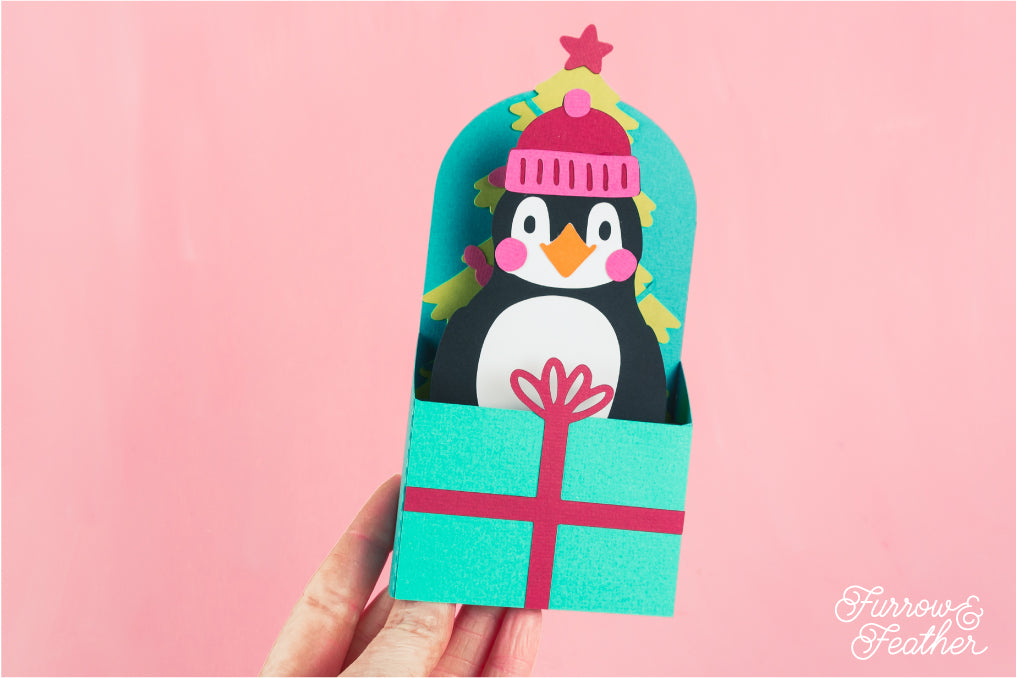 Christmas Card SVG - Gift Box Penguin