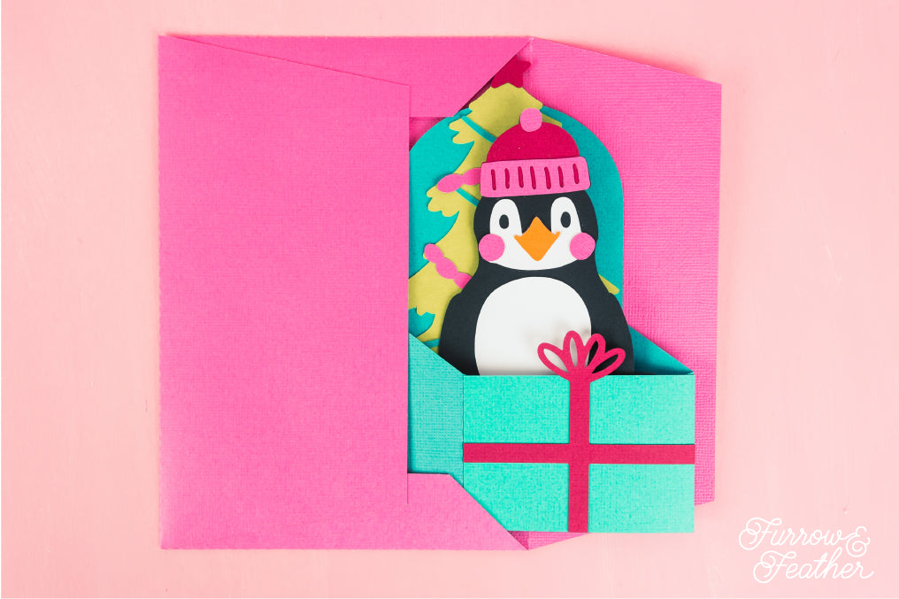 Christmas Card SVG - Gift Box Penguin