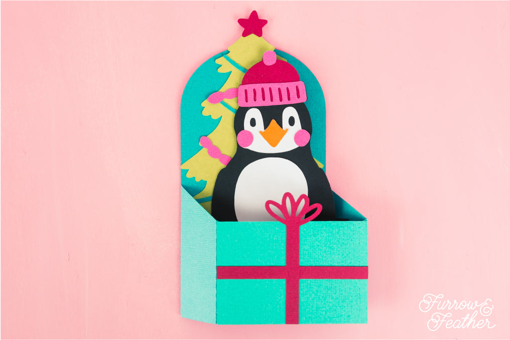 Christmas Card SVG - Gift Box Penguin