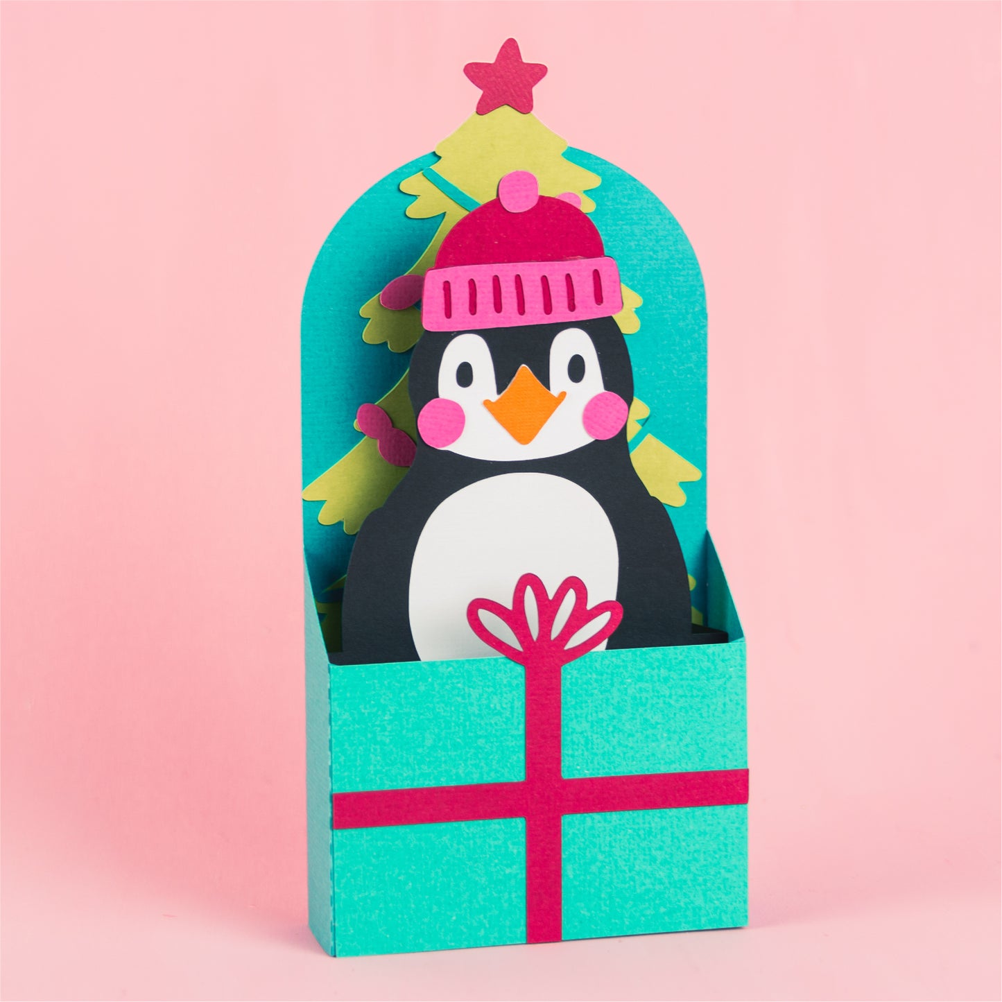 Christmas Card SVG - Gift Box Penguin