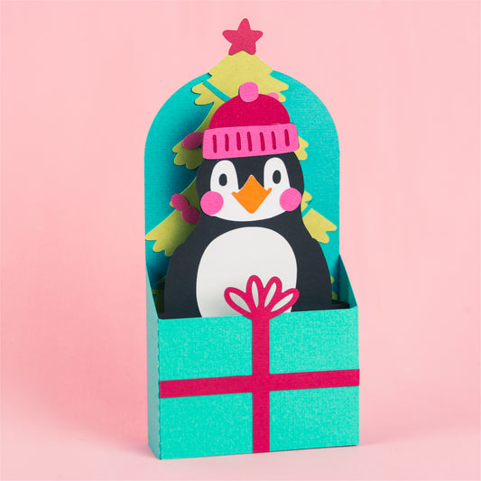 Christmas Card SVG - Gift Box Penguin