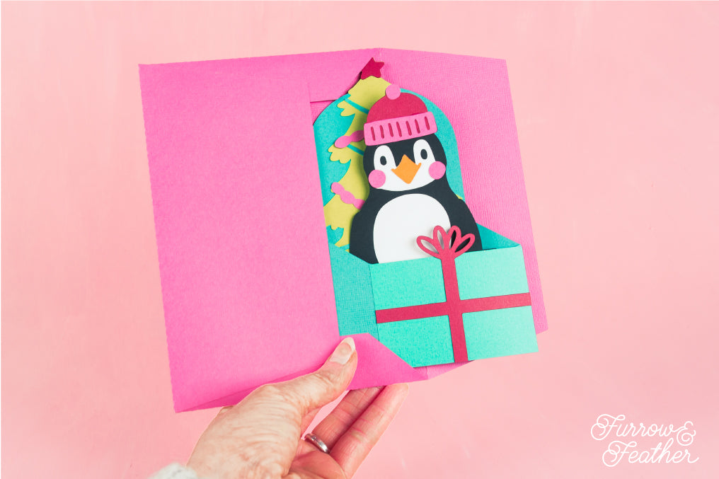 Christmas Card SVG - Gift Box Penguin