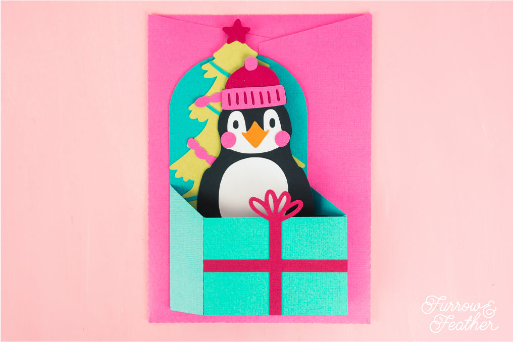 Christmas Card SVG - Gift Box Penguin