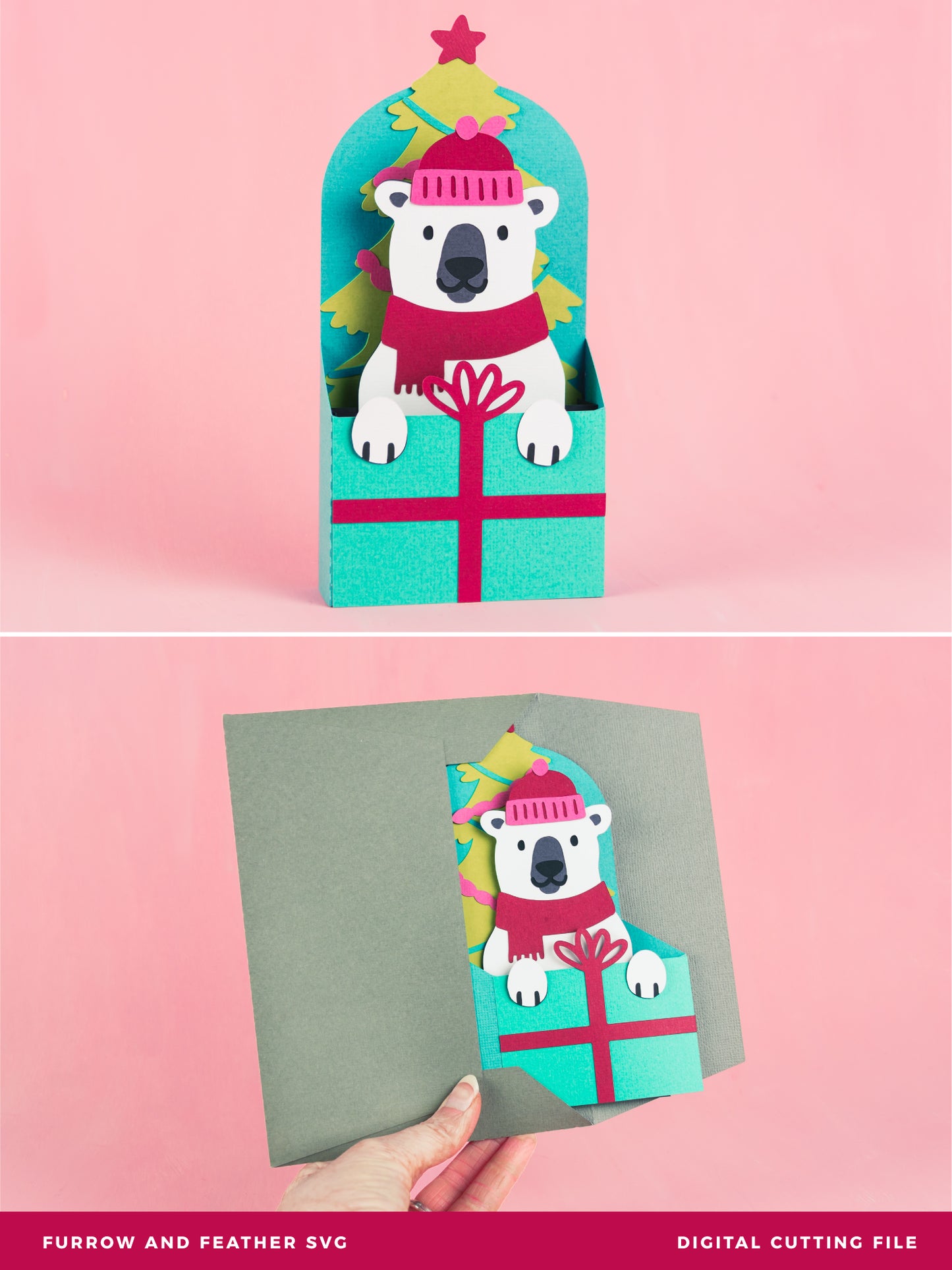 Christmas Card SVG - Gift Box Polar Bear