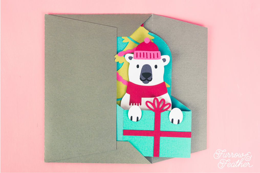 Christmas Card SVG - Gift Box Polar Bear