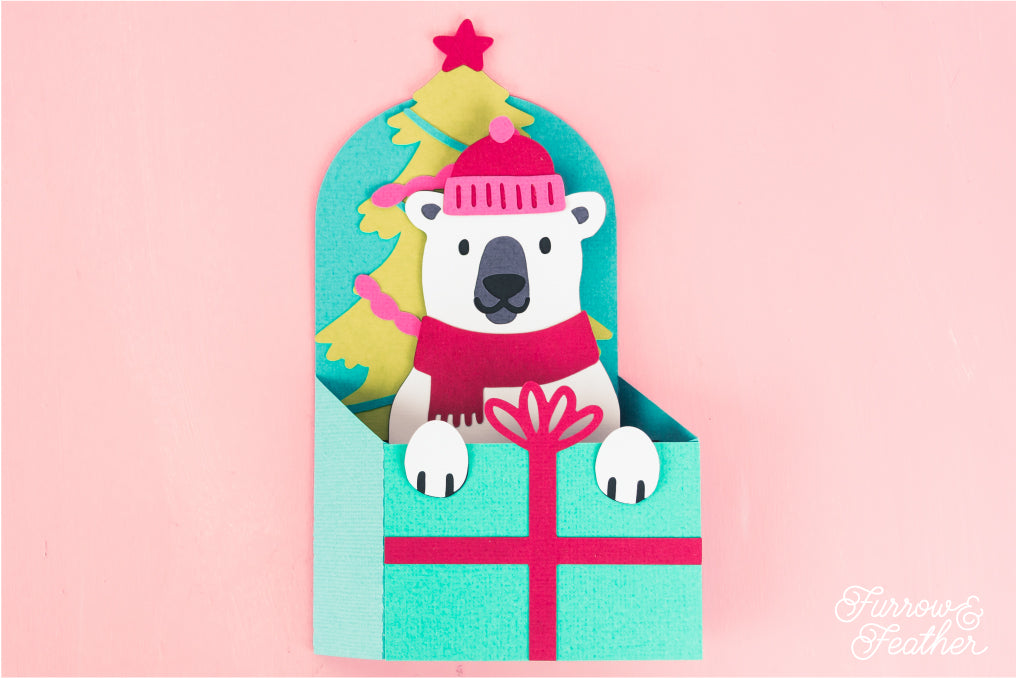 Christmas Card SVG - Gift Box Polar Bear