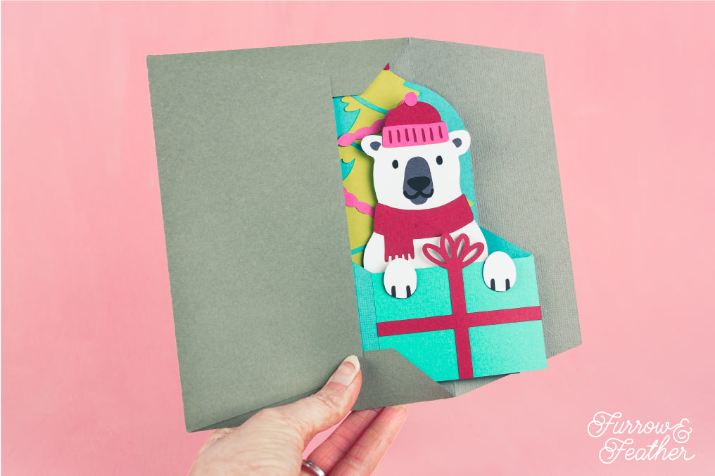 Christmas Card SVG - Gift Box Polar Bear