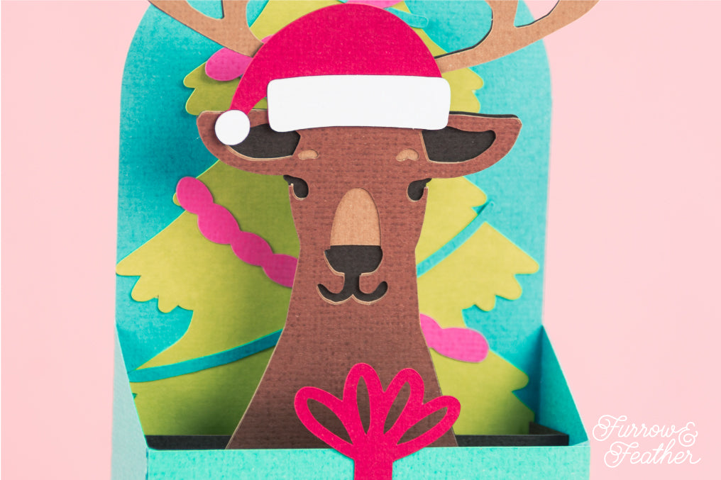 Christmas Card SVG - Gift Box Reindeer, Rudolph