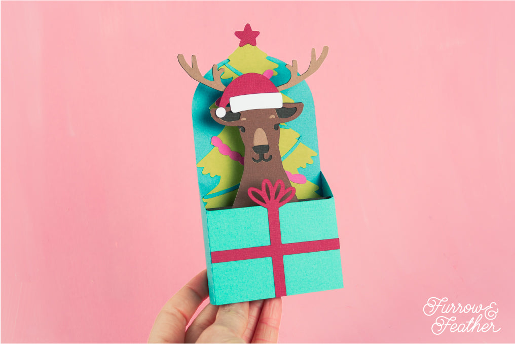 Christmas Card SVG - Gift Box Reindeer, Rudolph