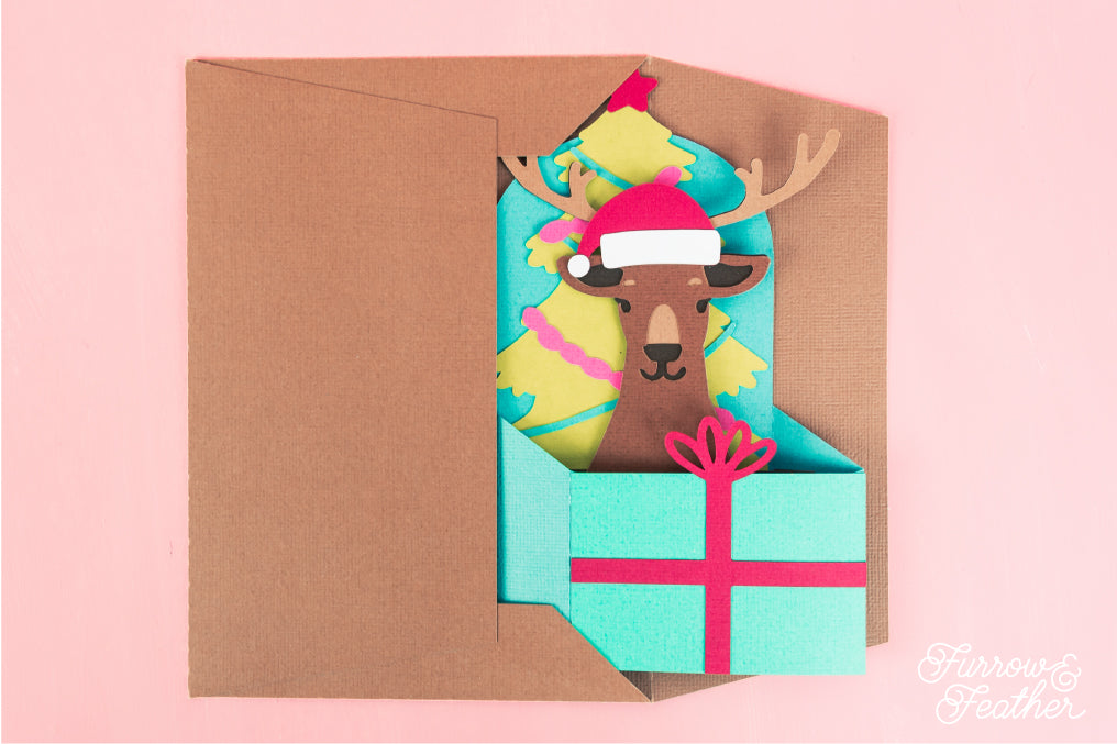 Christmas Card SVG - Gift Box Reindeer, Rudolph