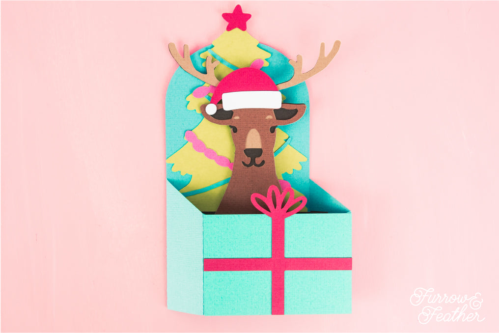 Christmas Card SVG - Gift Box Reindeer, Rudolph