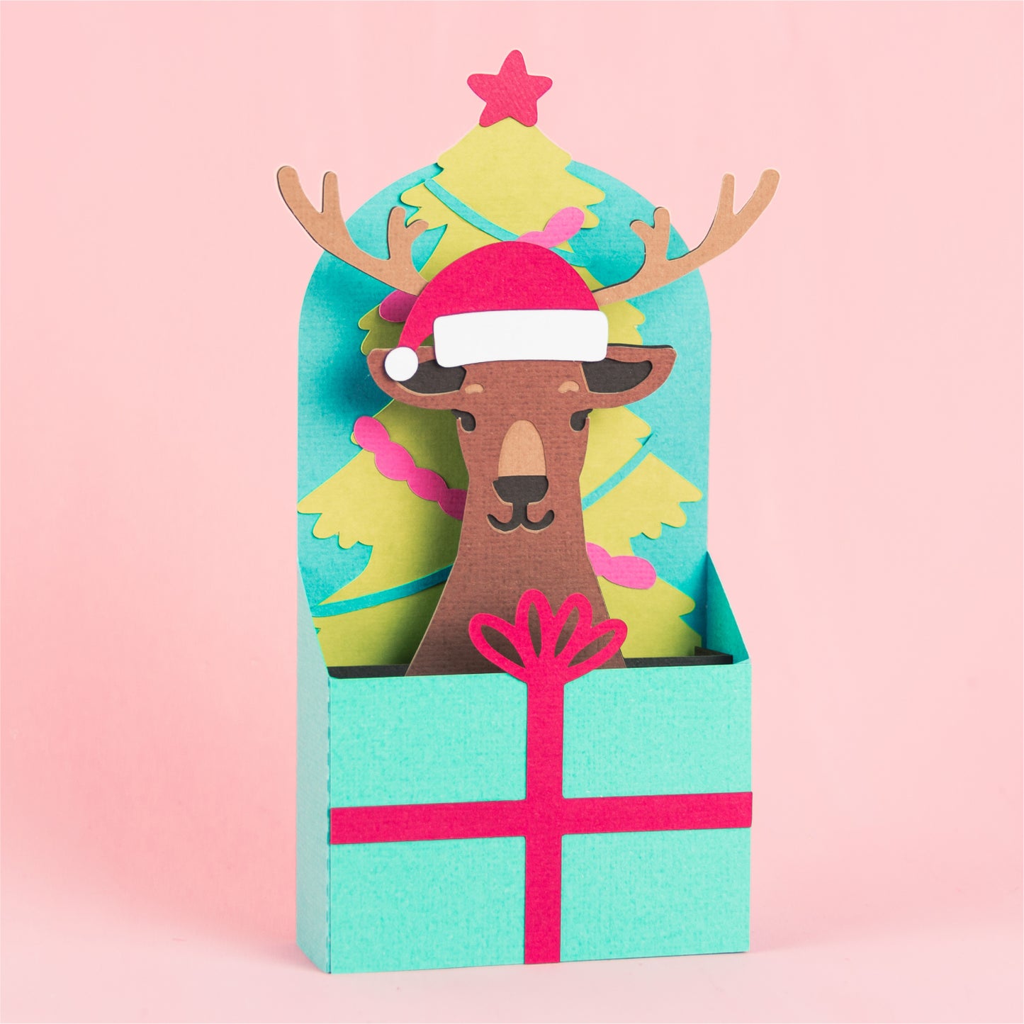 Christmas Card SVG - Gift Box Reindeer, Rudolph