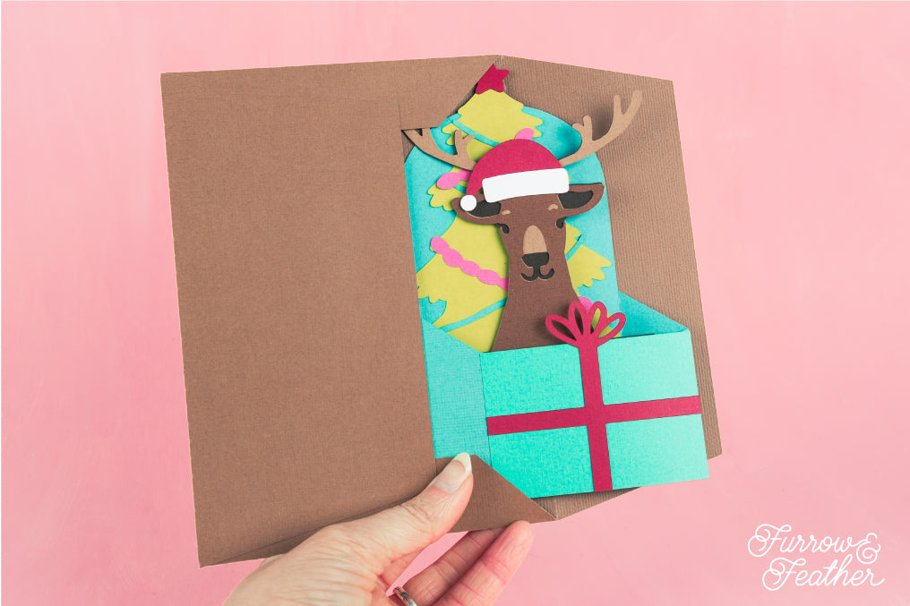 Christmas Card SVG - Gift Box Reindeer, Rudolph