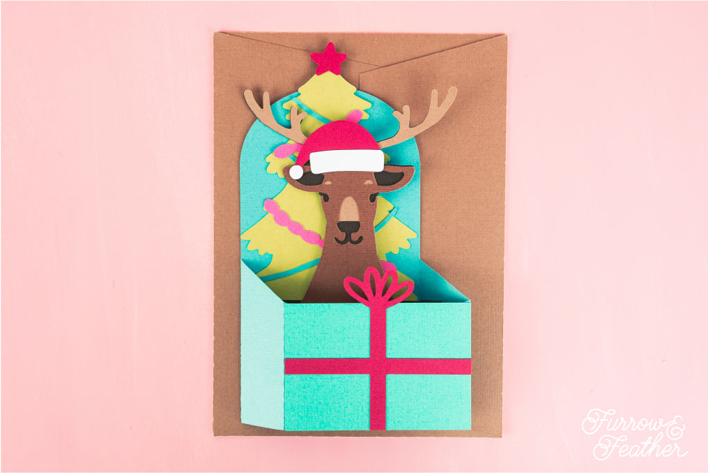 Christmas Card SVG - Gift Box Reindeer, Rudolph