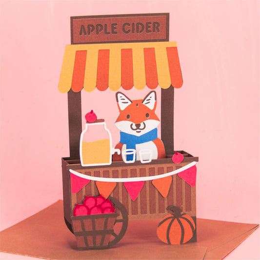Apple Cider Cart Card - 3D Autumn Card SVG