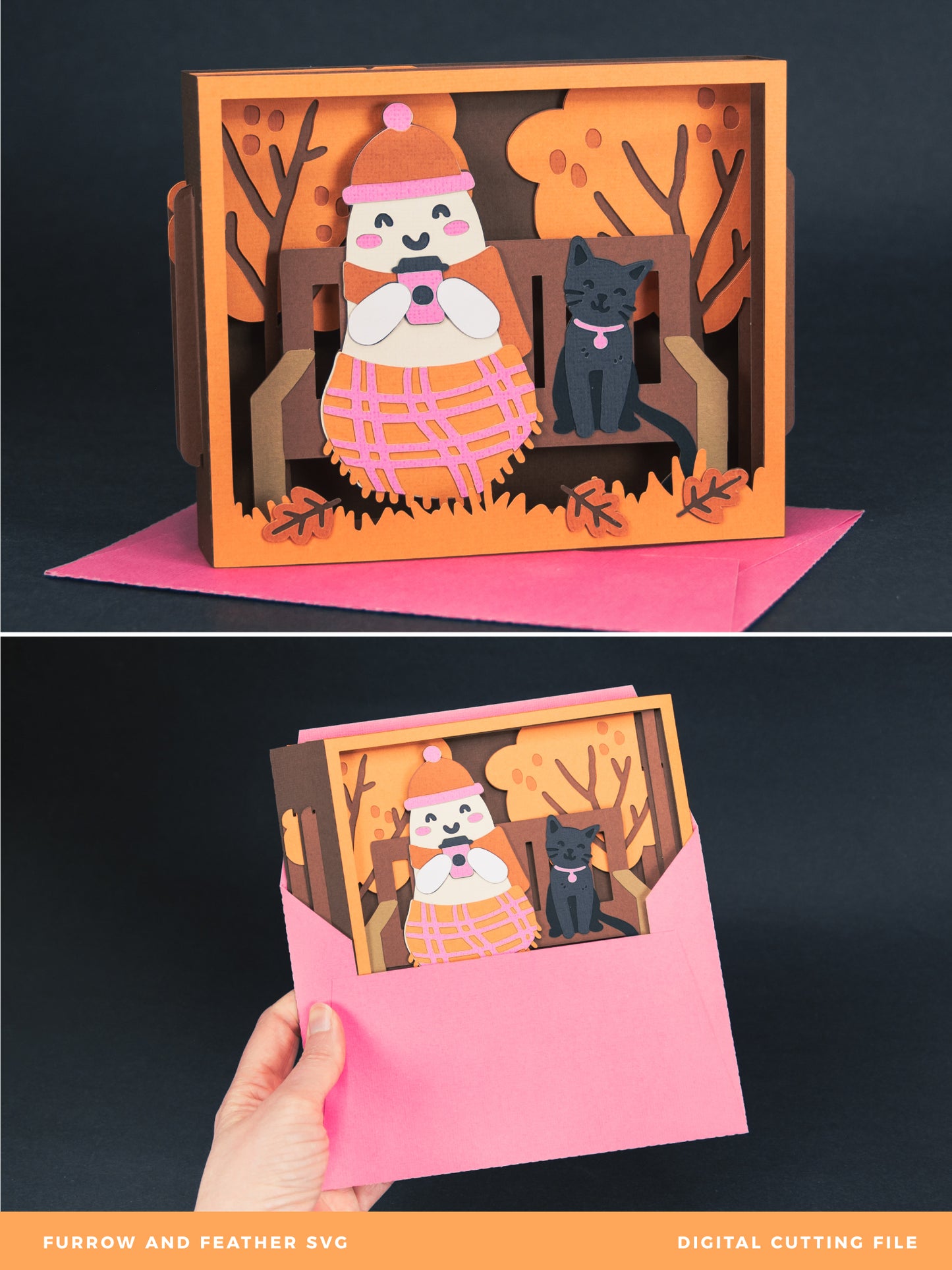 Autumn Ghost with Coffee Card - 3D Halloween SVG
