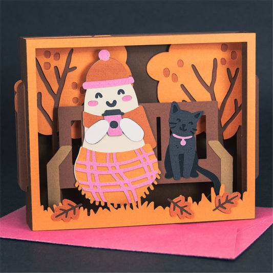Autumn Ghost with Coffee Card - 3D Halloween SVG