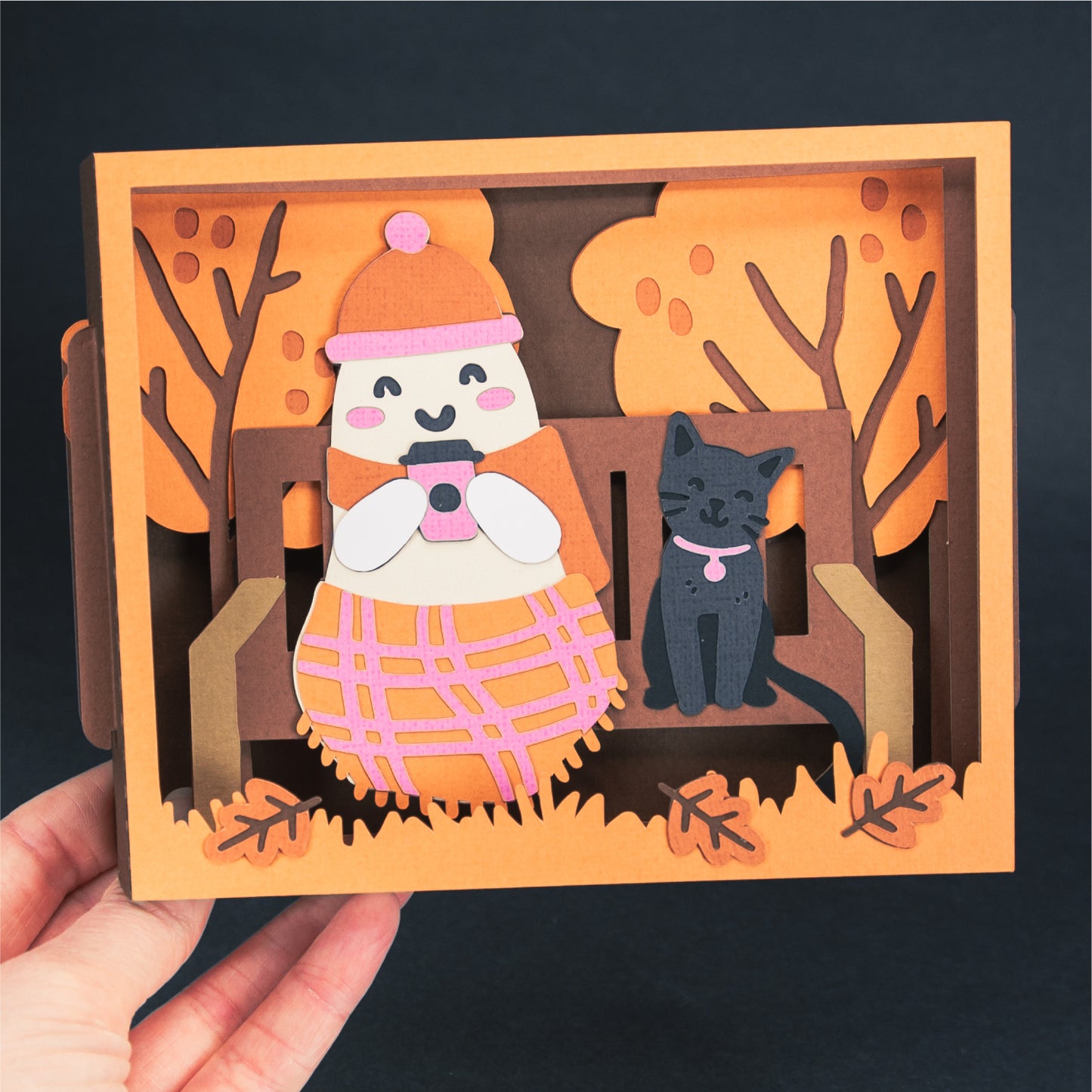 Autumn Ghost with Coffee Card - 3D Halloween SVG